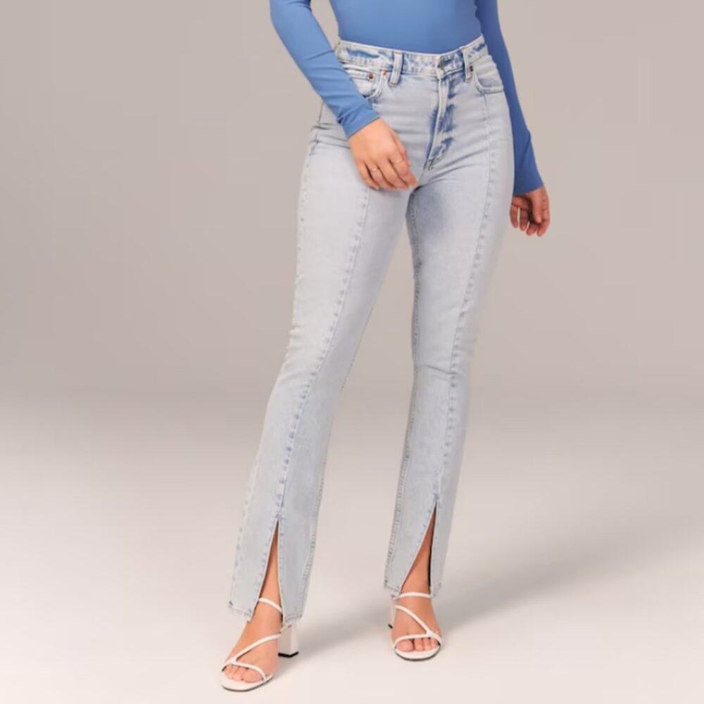 Ambercrombie Light Wash Curve Love High Rise Skinny Jean Vent Hem Size 12 Short
